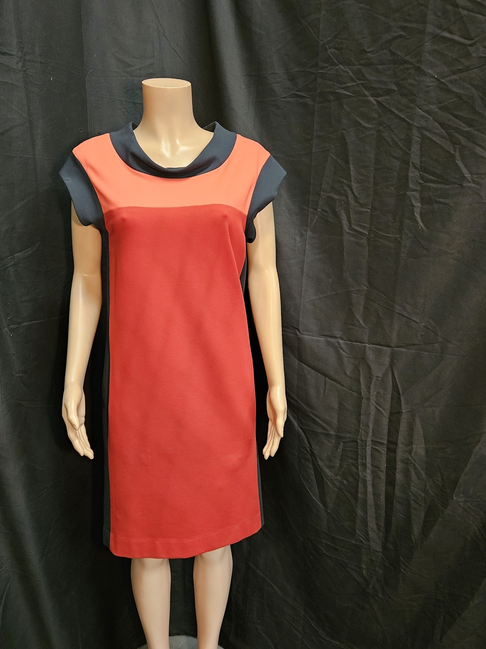 A62 Vintage Lida Baday Red Shift-Panel Cap Sleeve Dress